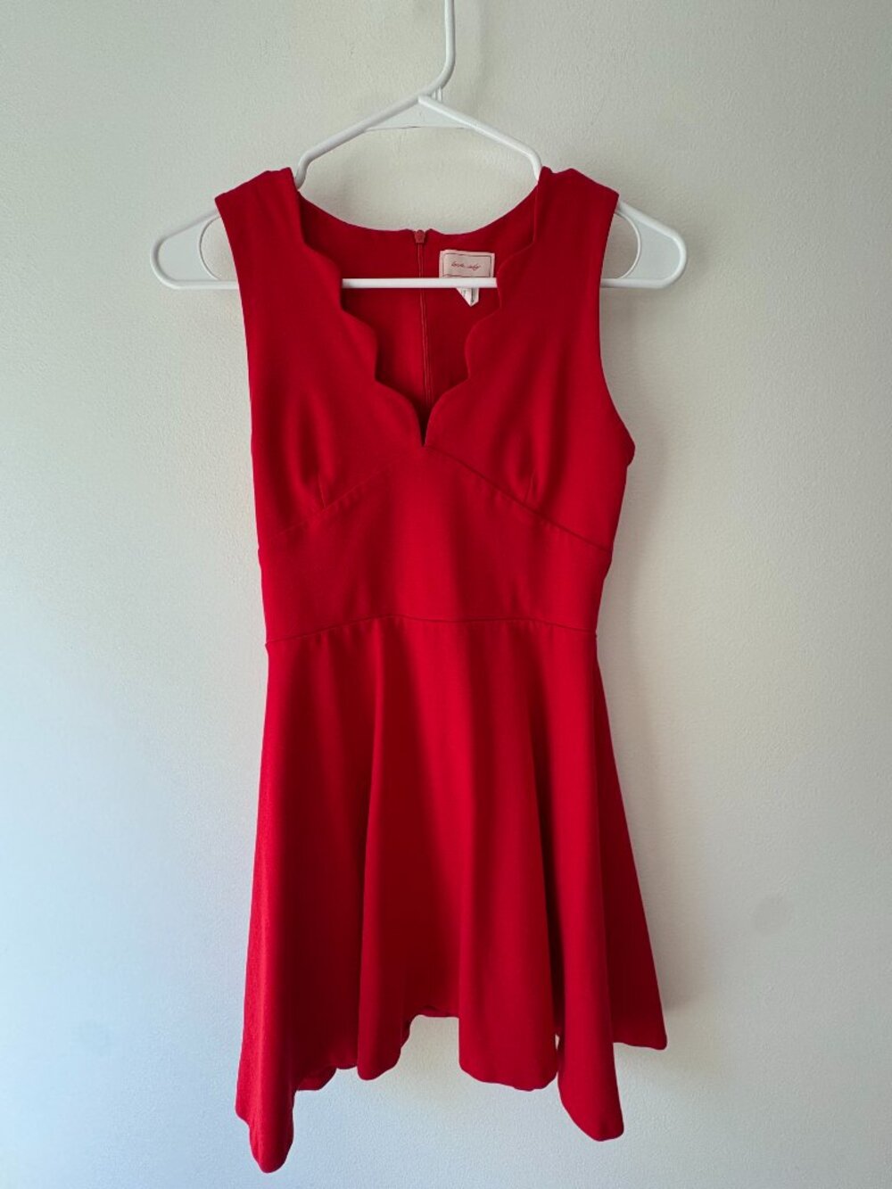 Love...Ady Red Scalloped V-Neck Fit & Flare Skater Mini Dress - Size M